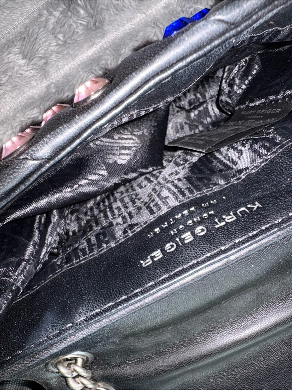 Kurt Geiger Black Leather Shoulder Bag with Multicolor Crystal Studs - Picture 5 of 6